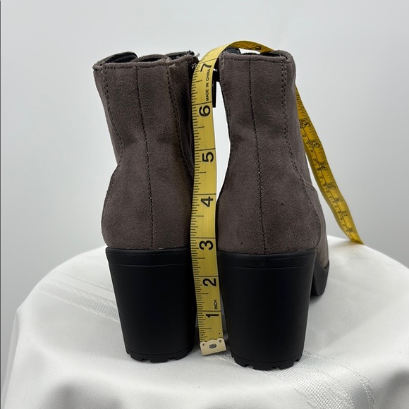 Soda Taupe Lace Up Boots with Chunky Heel and Treaded Sole - Picture 3 of 5